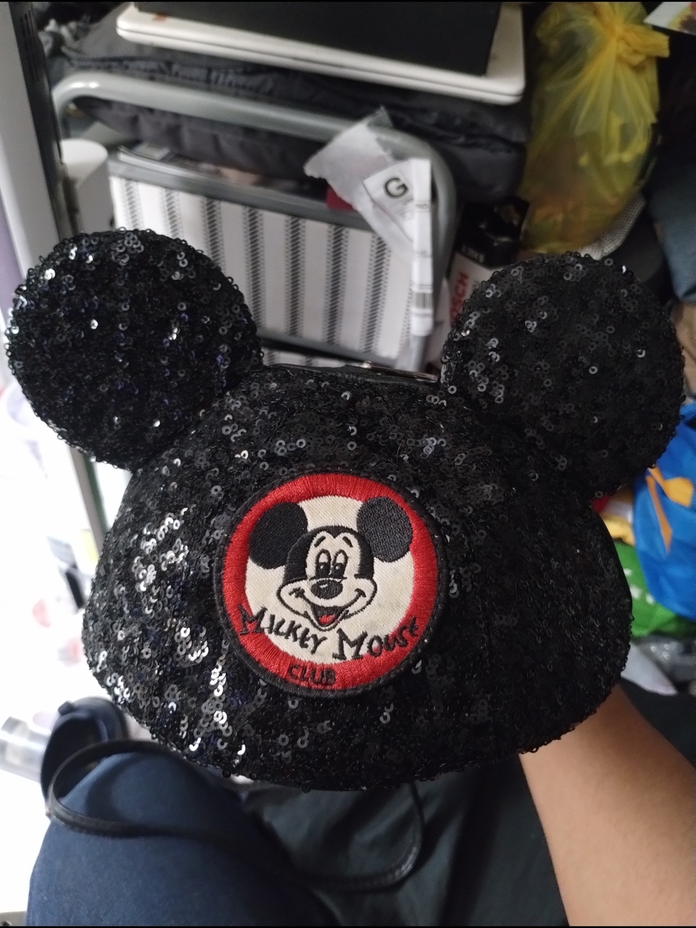 Lounge Fly Mickey Mouse Sequin Ear Crossbody Bag - Black